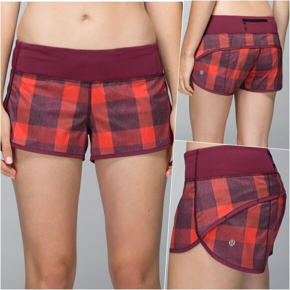 RARE Lululemon Run Low Rise Lined Short Buffalo Check Red 8 - Picture 1 of 11
